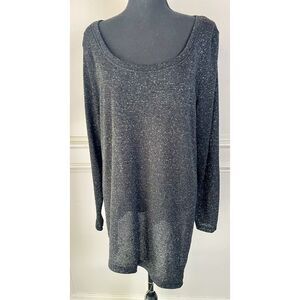 Lane Bryant Blouse Shirt Womens 18/20 Black Sparkle Long Sleeve Asymetrical Hem
